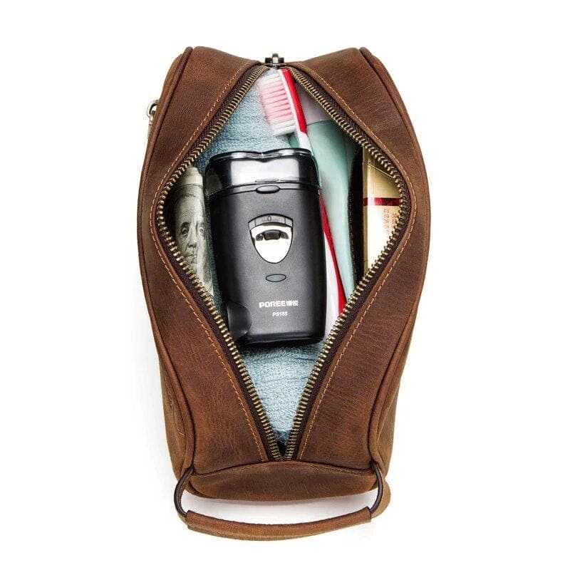 Trousse de toilette cuir petit format marron - Image 3