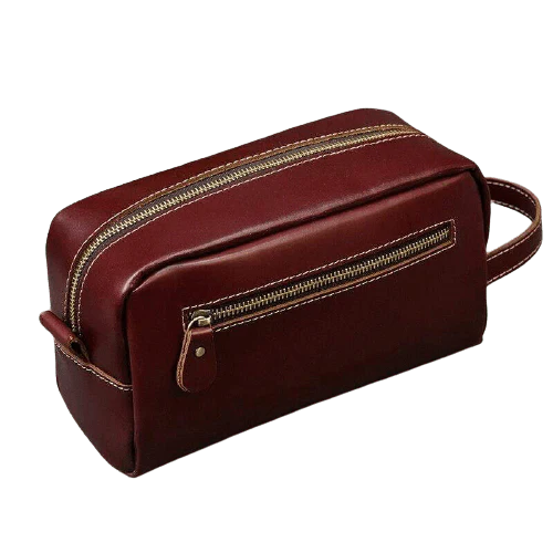 Trousse de toilette cuir bordeaux
