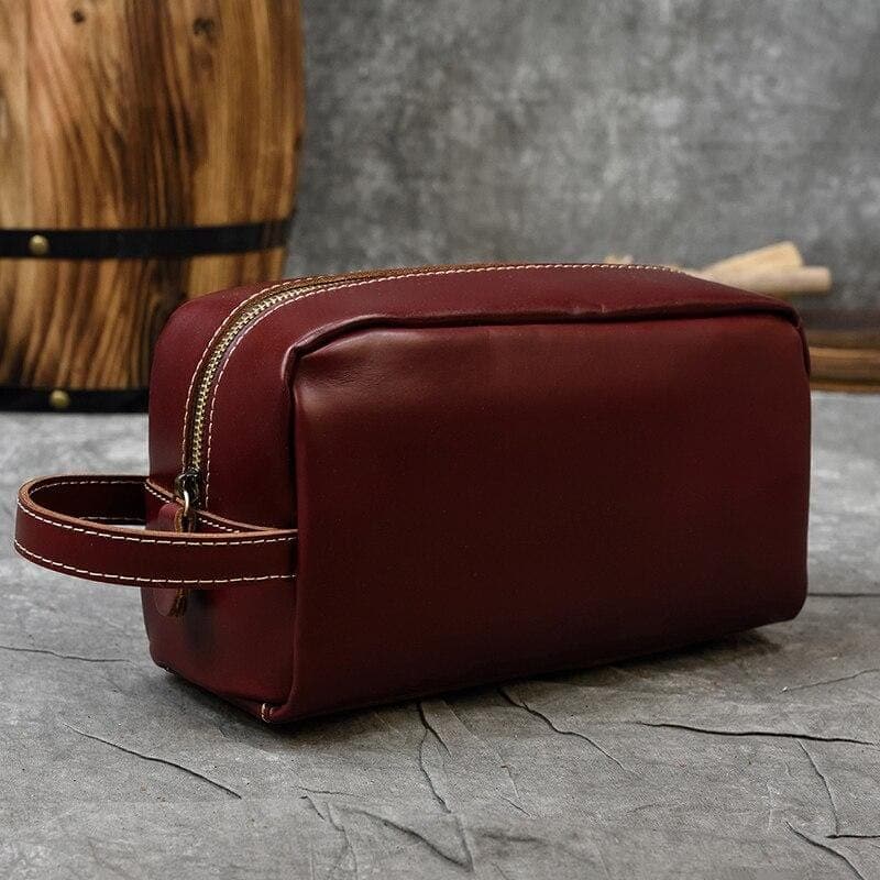 Trousse de toilette cuir bordeaux - Image 3