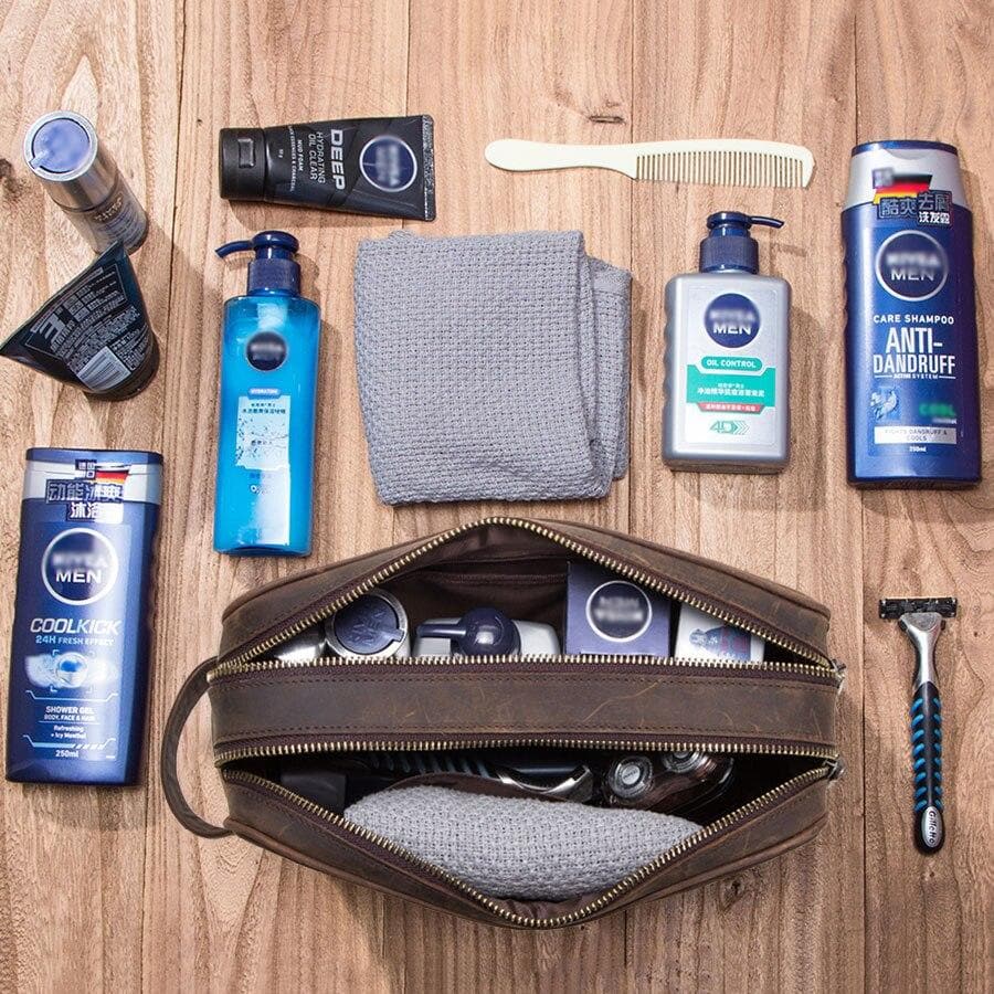 Trousse de toilette cuir café - Image 3
