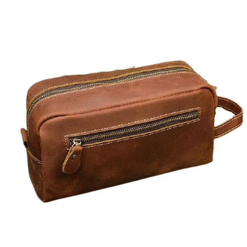 Trousse de toilette cuir marron clair