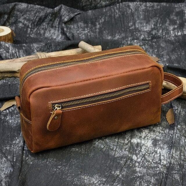 Trousse de toilette cuir marron clair - Image 2