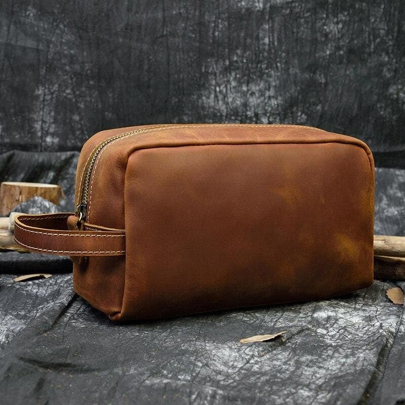 Trousse de toilette cuir marron clair - Image 3
