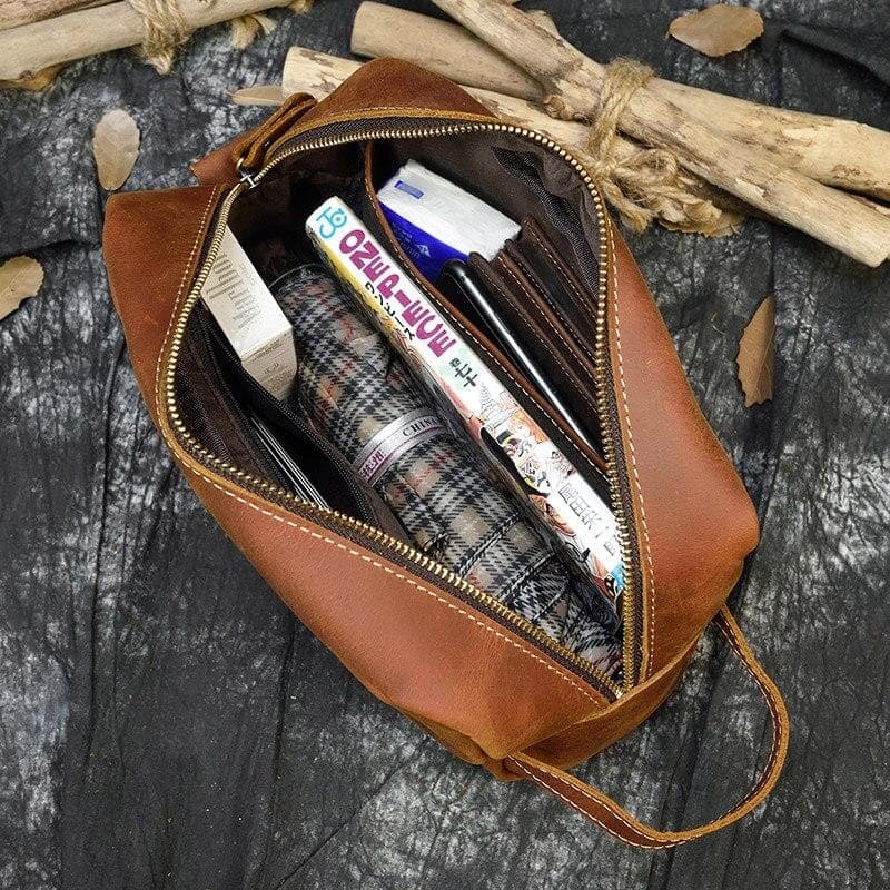 Trousse de toilette cuir marron clair - Image 5
