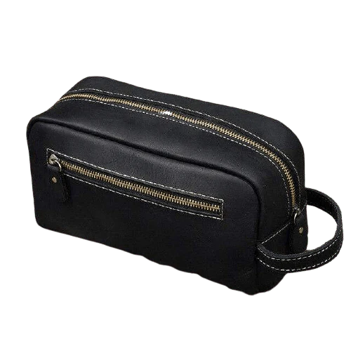 Trousse de toilette cuir noir foncé