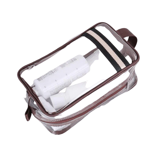 Trousse de toilette transparente bandes marron - Image 2