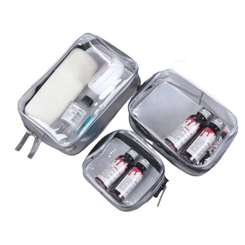 Trousse de toilette transparente grise