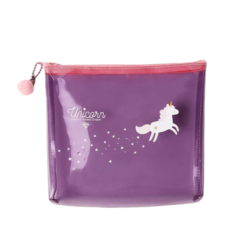 Trousse de toilette transparente rose licorne